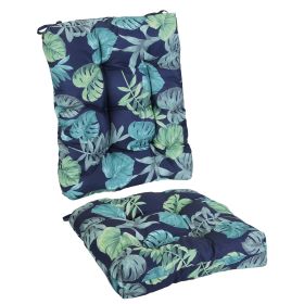 2Pcs Waterproof Rocking Chair Cushion Upper And Lower Back And Seat Sets with Non-Slip Ties Oxford Cloth Surface Polyester Filling Comfortable for Ind (Option: Black_CyanLeaf_Pro)