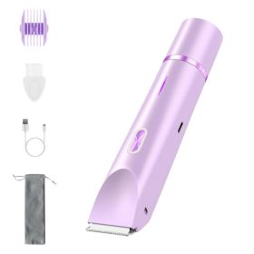 2 In 1 Bikini Trimmer for Women Dual Head Cordless Body Shaver IPX7 Waterproof Rechargeable Pubic Hair Razor Wet And Dry Use for Bikini Underarm Leg A (Option: Purple)